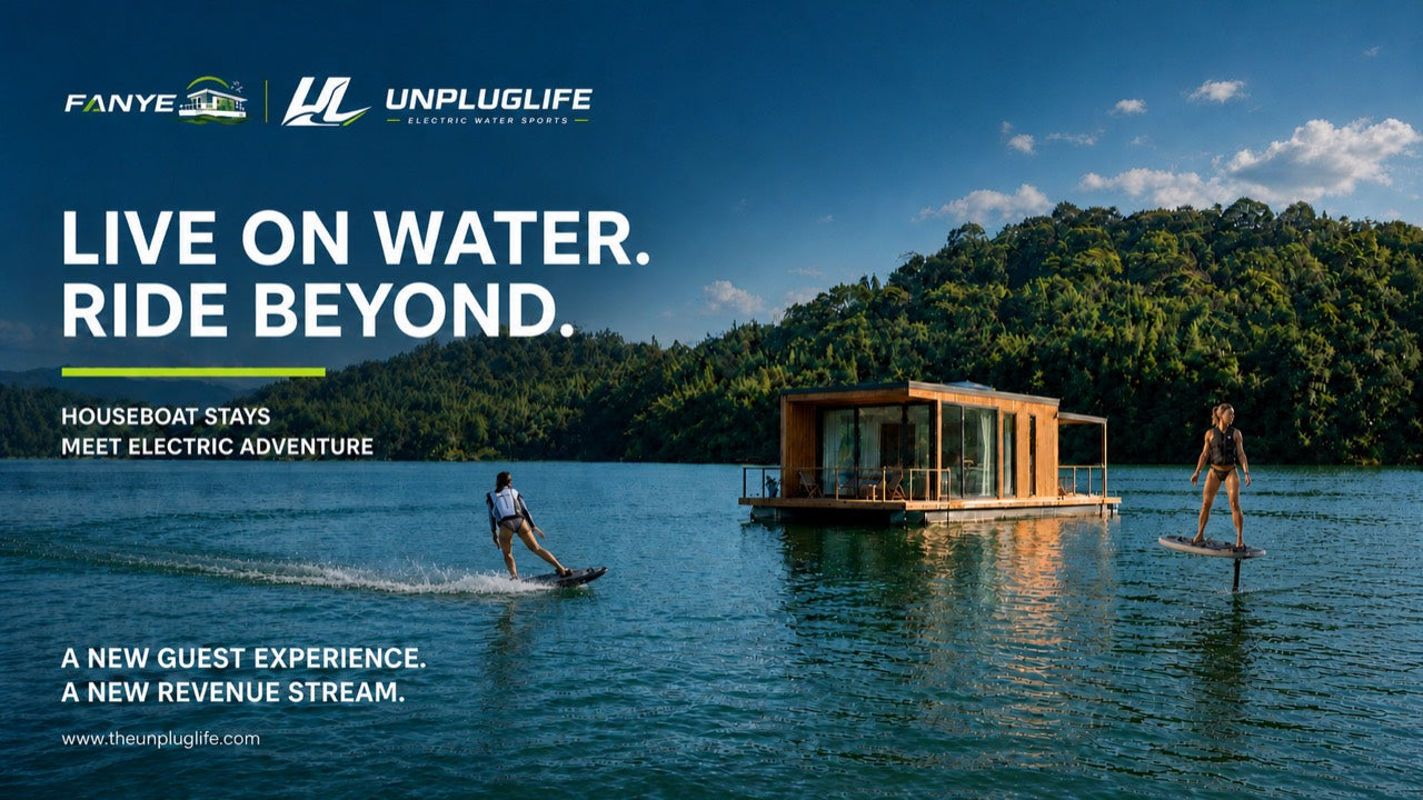 FANYE houseboat, electric surfboard and eFoil riders